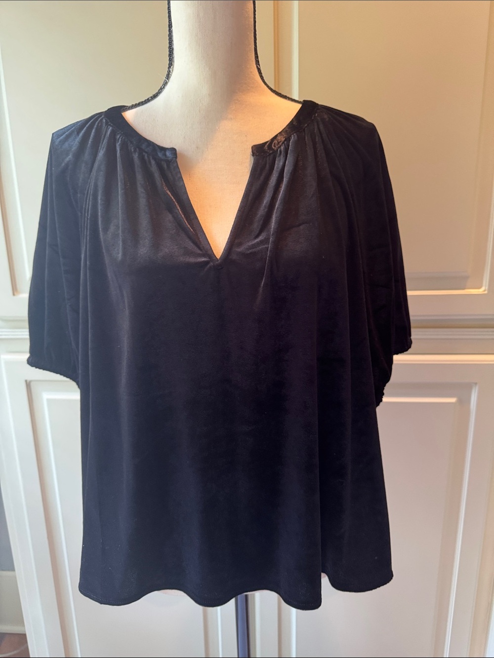 GAP Black Velvet V-Neck Short Sleeve Blouse